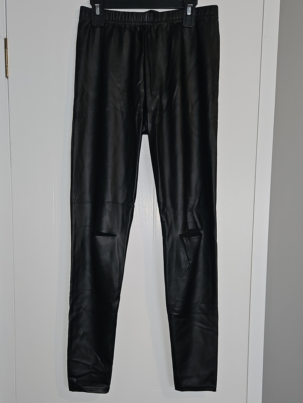 Nwot- Black Faux Leather Womens Leggings With Cutout Knees